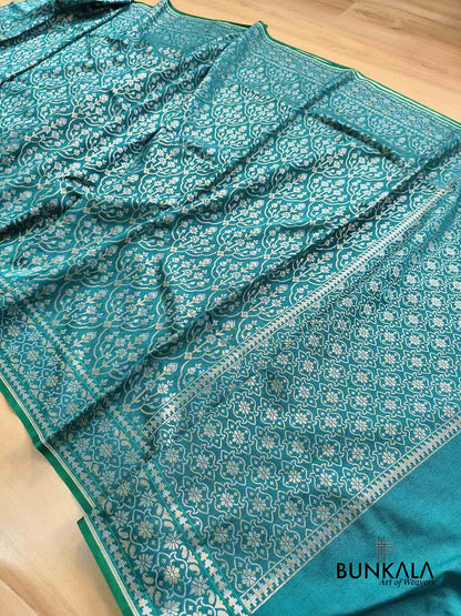 Teal Blue Ektara Banarasi Jamdani Weaved Silk Saree