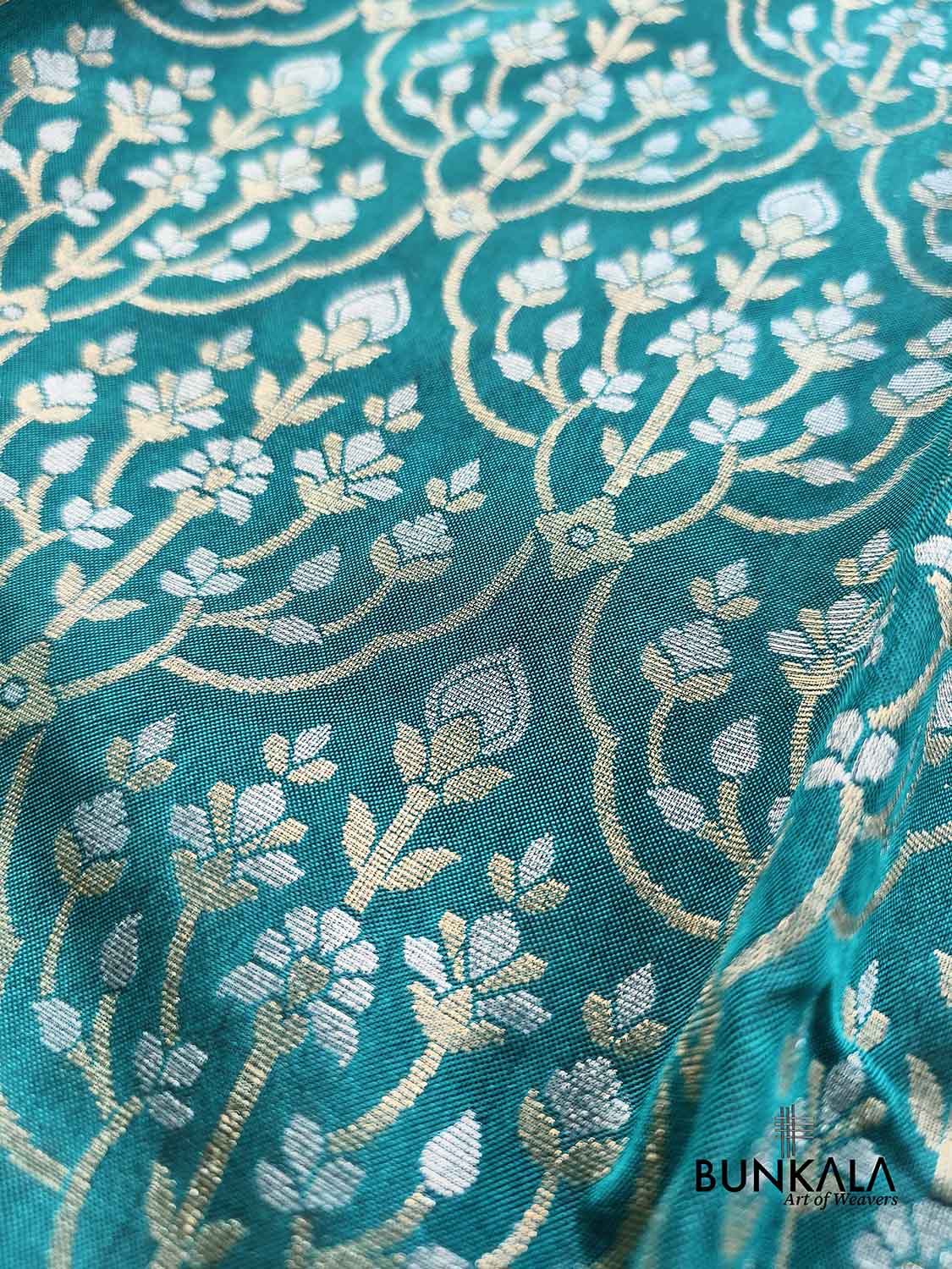 Teal Blue Ektara Banarasi Jamdani Weaved Silk Saree