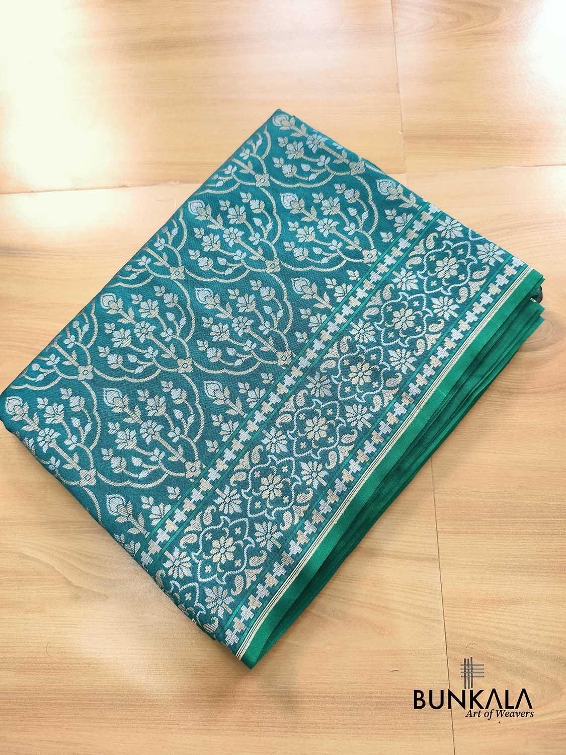 Teal Blue Ektara Banarasi Jamdani Weaved Silk Saree