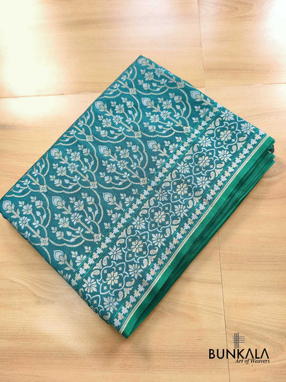Teal Blue Ektara Banarasi Jamdani Weaved Silk Saree