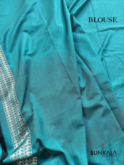 Teal Blue Ektara Banarasi Jamdani Weaved Silk Saree
