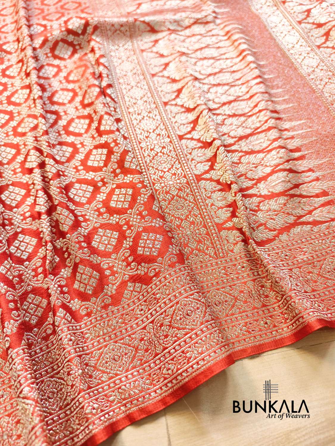 Traditional Orange Brocade Weaved Banarasi Mashru Silk Saree