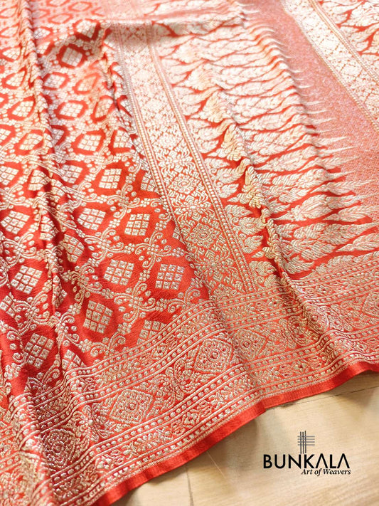 Traditional Orange Brocade Weaved Banarasi Mashru Silk Saree
