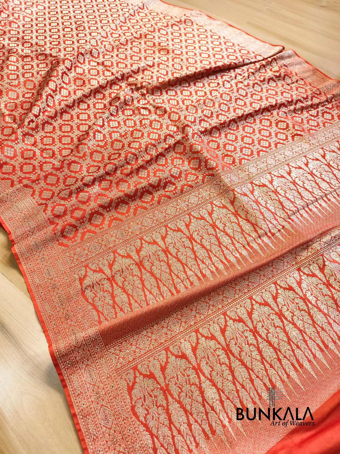 Traditional Orange Brocade Weaved Banarasi Mashru Silk Saree