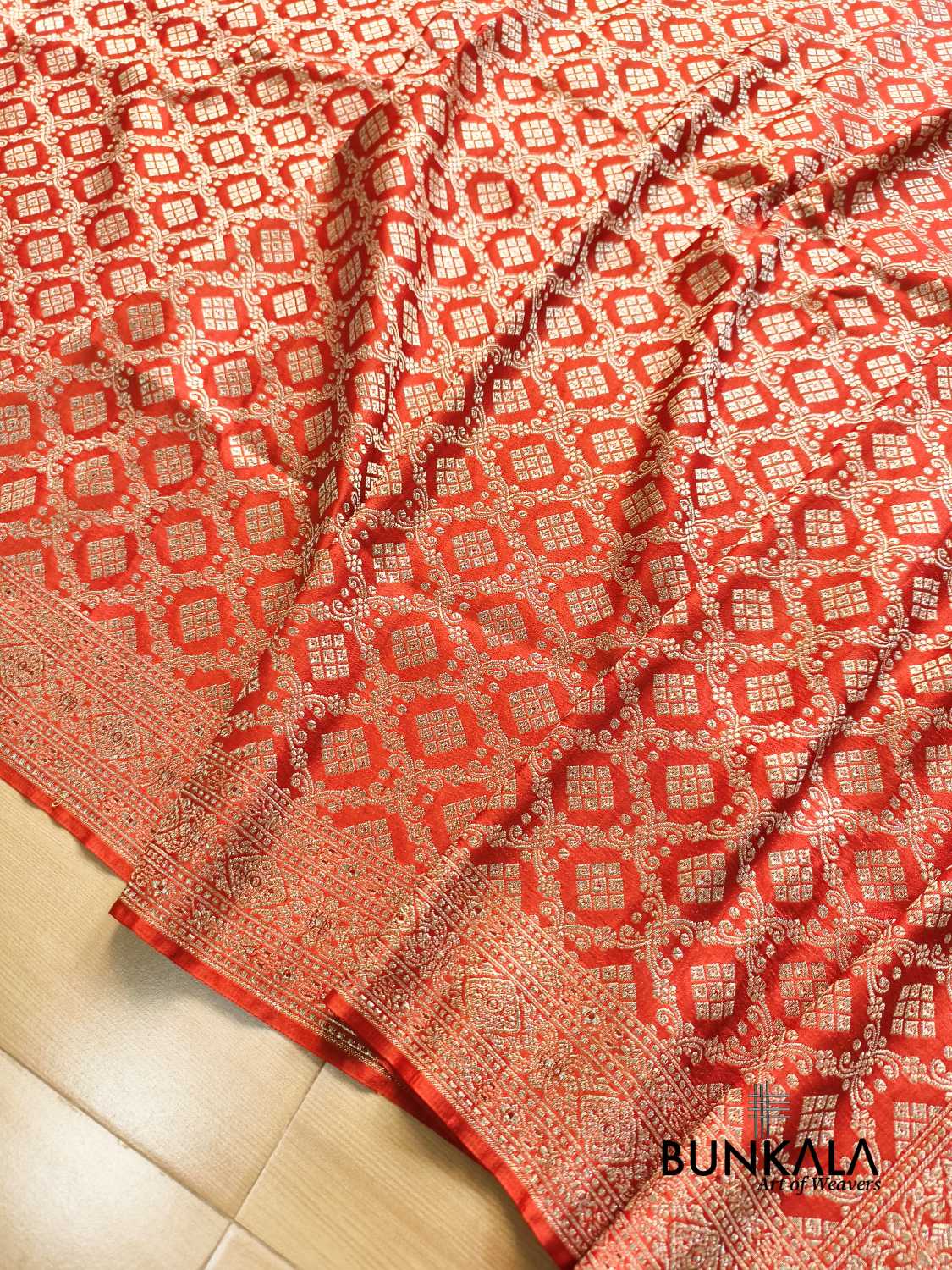Traditional Orange Brocade Weaved Banarasi Mashru Silk Saree