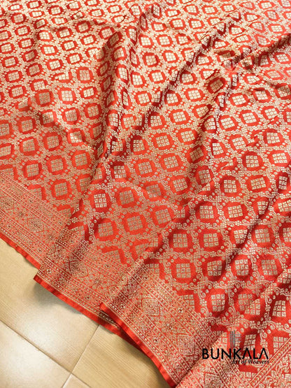 Traditional Orange Brocade Weaved Banarasi Mashru Silk Saree