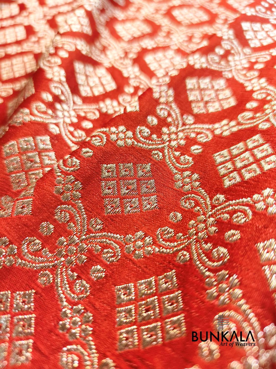 Traditional Orange Brocade Weaved Banarasi Mashru Silk Saree