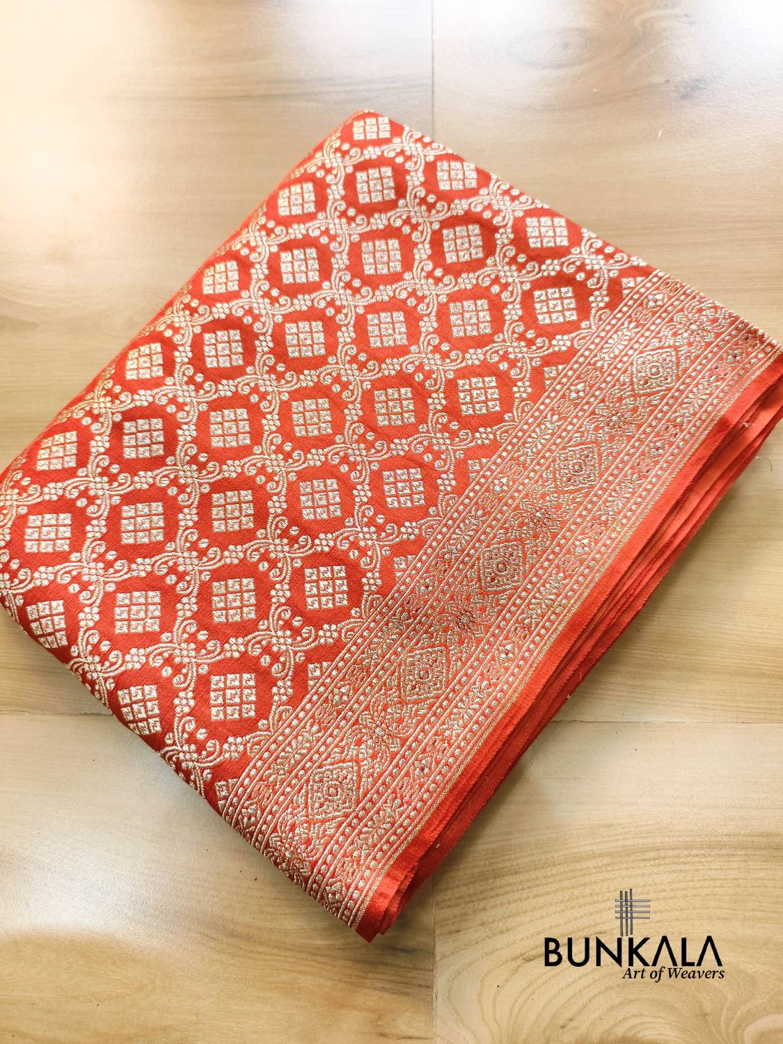 Traditional Orange Brocade Weaved Banarasi Mashru Silk Saree
