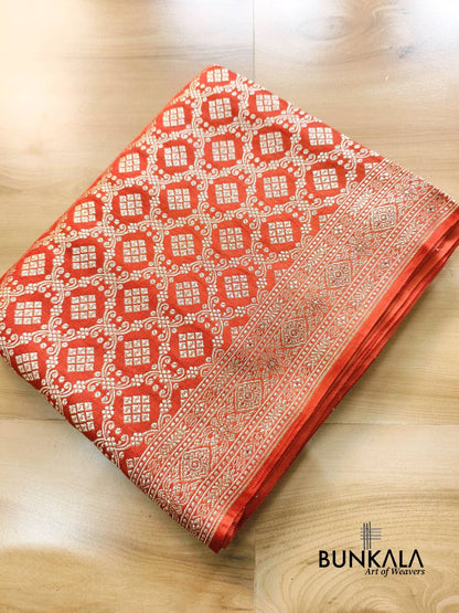 Traditional Orange Brocade Weaved Banarasi Mashru Silk Saree