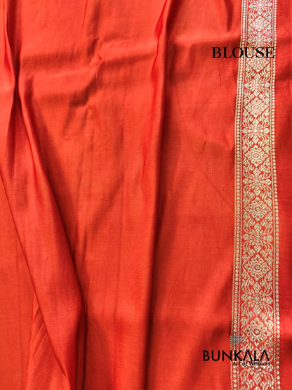 Traditional Orange Brocade Weaved Banarasi Mashru Silk Saree