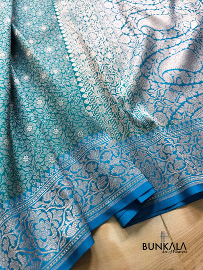 Turquoise Blue Brocade Banarasi Resham Silk Saree