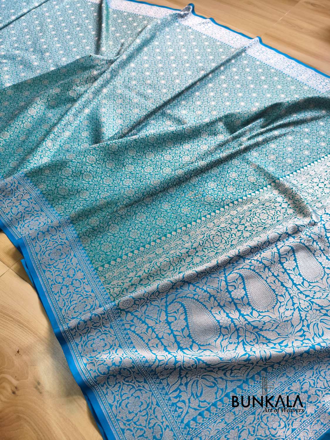 Turquoise Blue Brocade Banarasi Resham Silk Saree