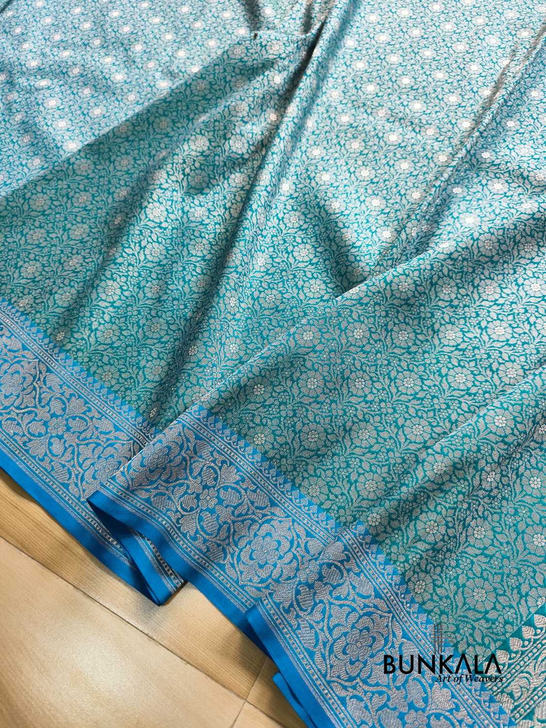 Turquoise Blue Brocade Banarasi Resham Silk Saree