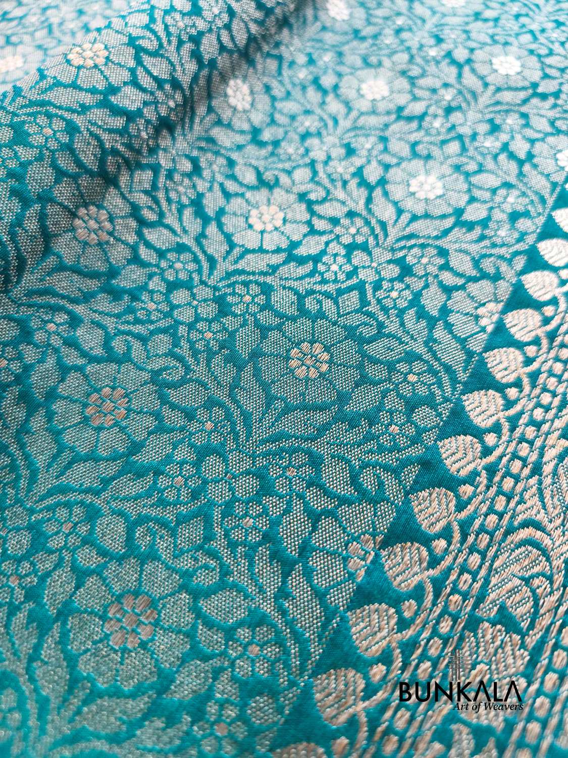 Turquoise Blue Brocade Banarasi Resham Silk Saree