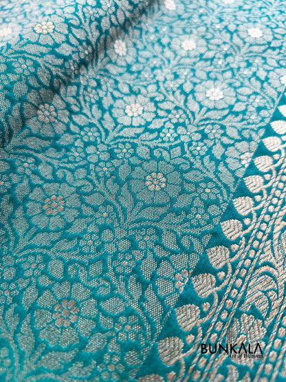 Turquoise Blue Brocade Banarasi Resham Silk Saree