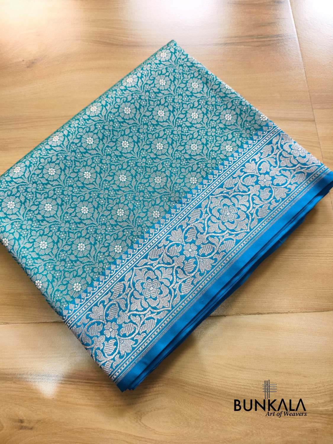 Turquoise Blue Brocade Banarasi Resham Silk Saree