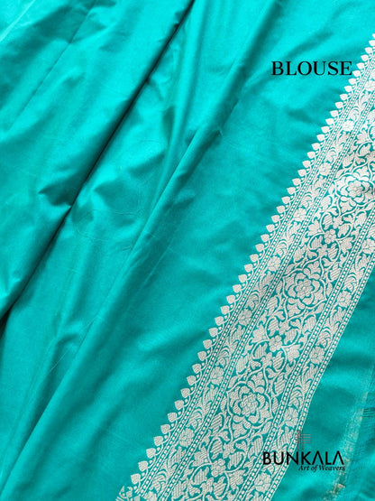 Turquoise Blue Brocade Banarasi Resham Silk Saree
