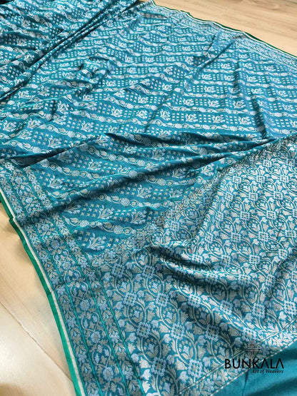 Turquoise Blue Ektara Banarasi Jamdani Weaved Silk Saree