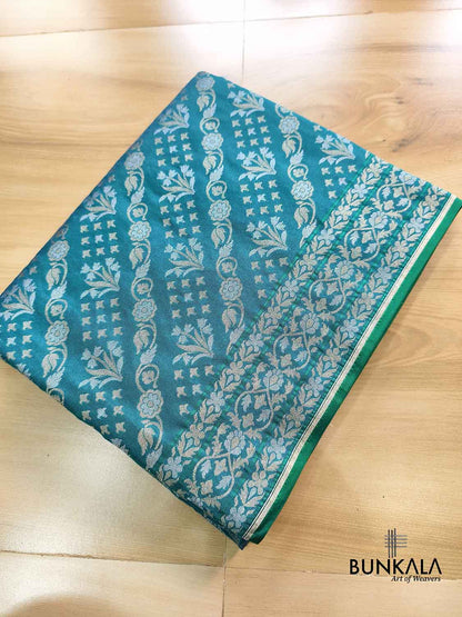 Turquoise Blue Ektara Banarasi Jamdani Weaved Silk Saree