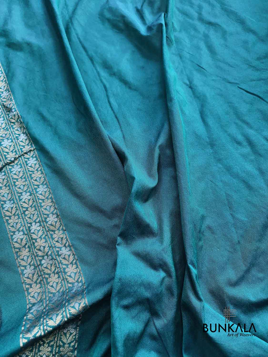 Turquoise Blue Ektara Banarasi Jamdani Weaved Silk Saree