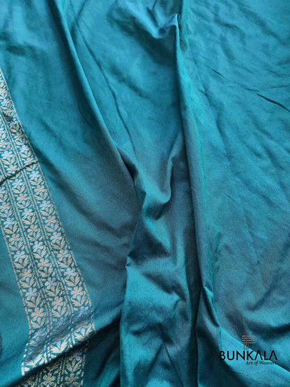 Turquoise Blue Ektara Banarasi Jamdani Weaved Silk Saree