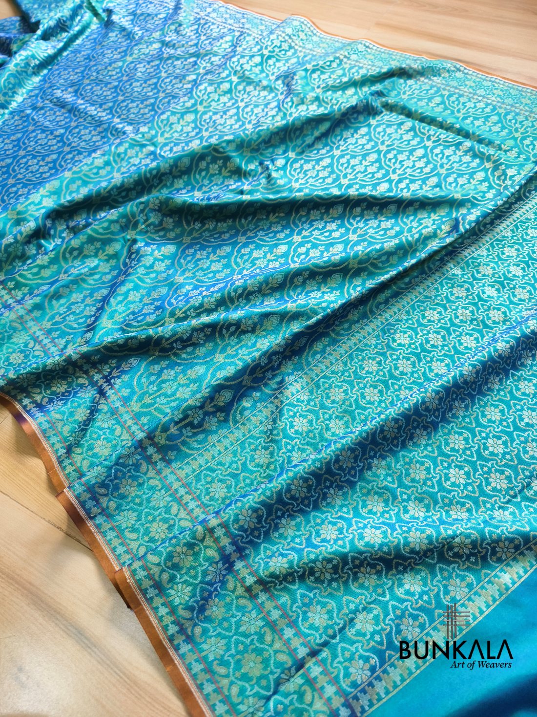 Turquoise Blue Ektara Banarasi Jamdani Weaved Silk Saree