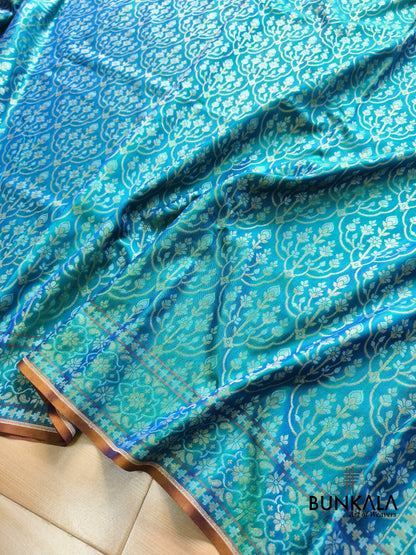 Turquoise Blue Ektara Banarasi Jamdani Weaved Silk Saree