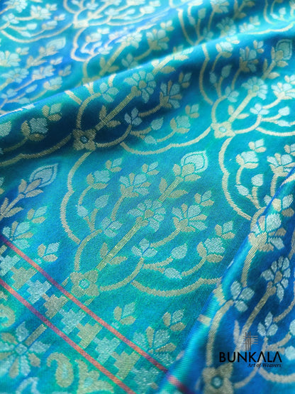 Turquoise Blue Ektara Banarasi Jamdani Weaved Silk Saree