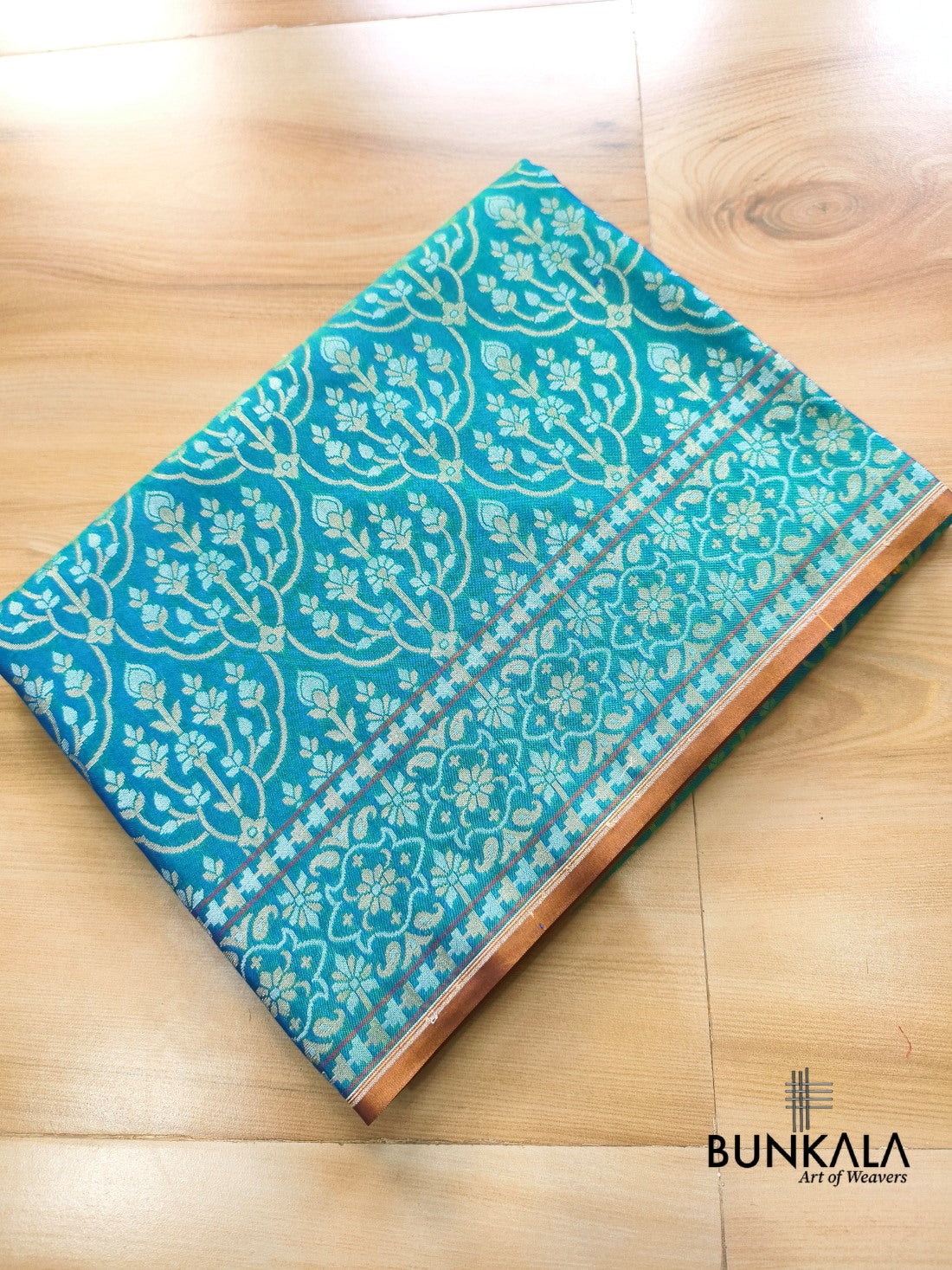 Turquoise Blue Ektara Banarasi Jamdani Weaved Silk Saree