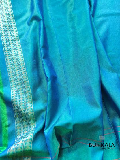 Turquoise Blue Ektara Banarasi Jamdani Weaved Silk Saree