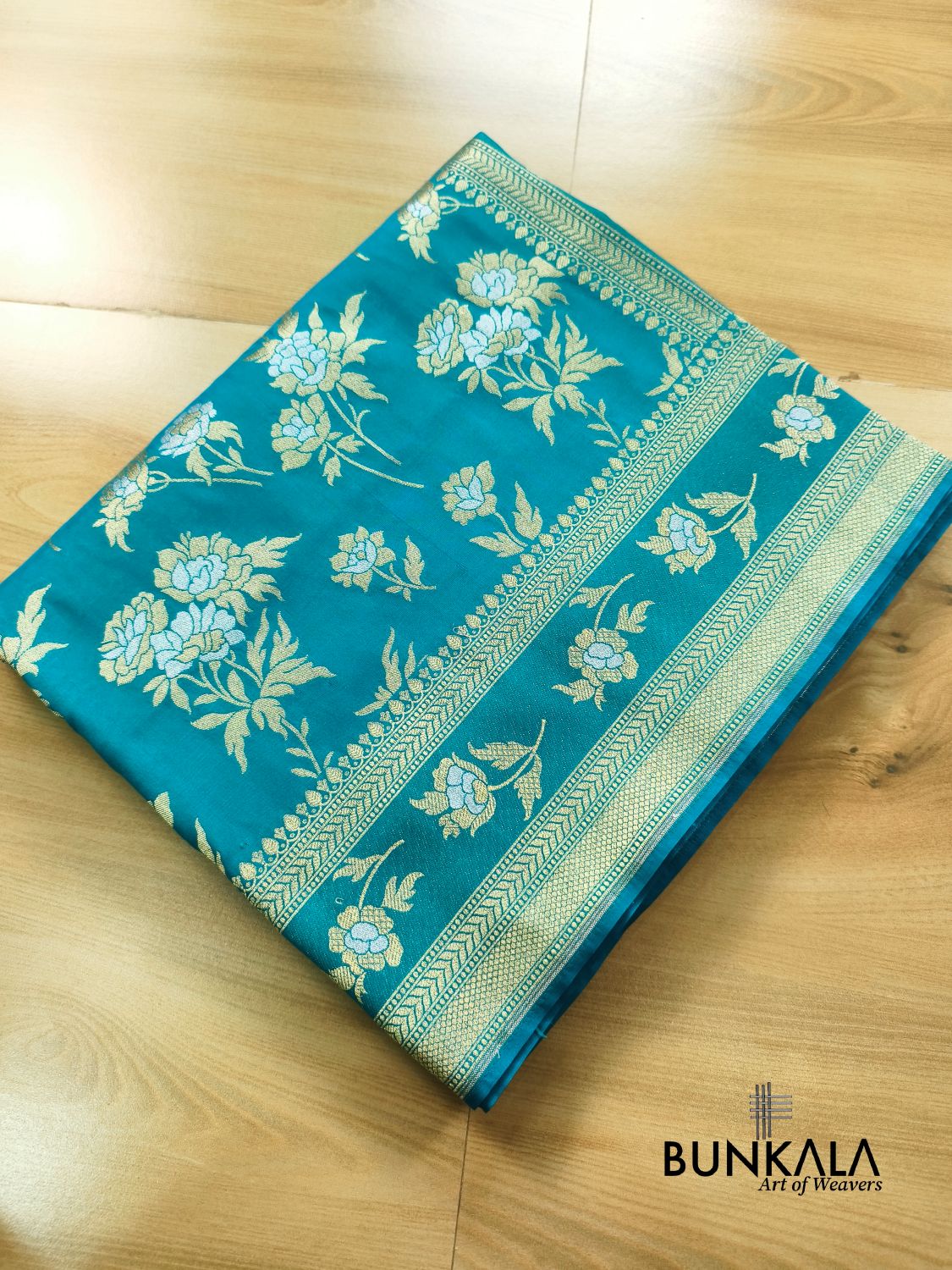 Turquoise Blue Sona Rupa Floral Buta Banarasi Silk Saree 