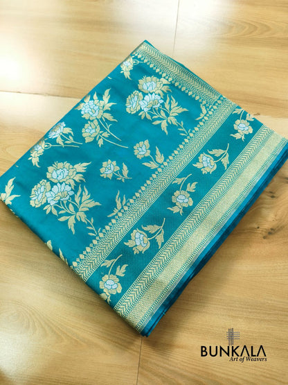 Turquoise Blue Sona Rupa Floral Buta Banarasi Silk Saree 