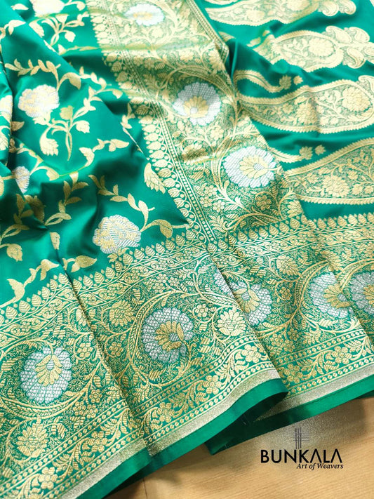 Turquoise Blue Sona Rupa Floral Jaal Banarasi Silk Saree 