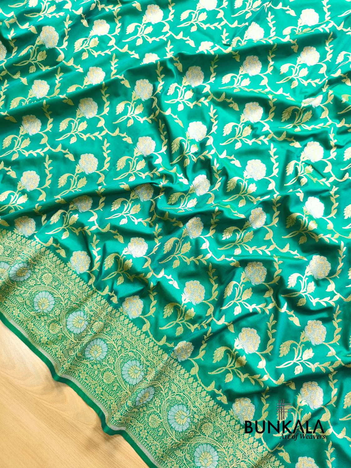 Turquoise Blue Sona Rupa Floral Jaal Banarasi Silk Saree 