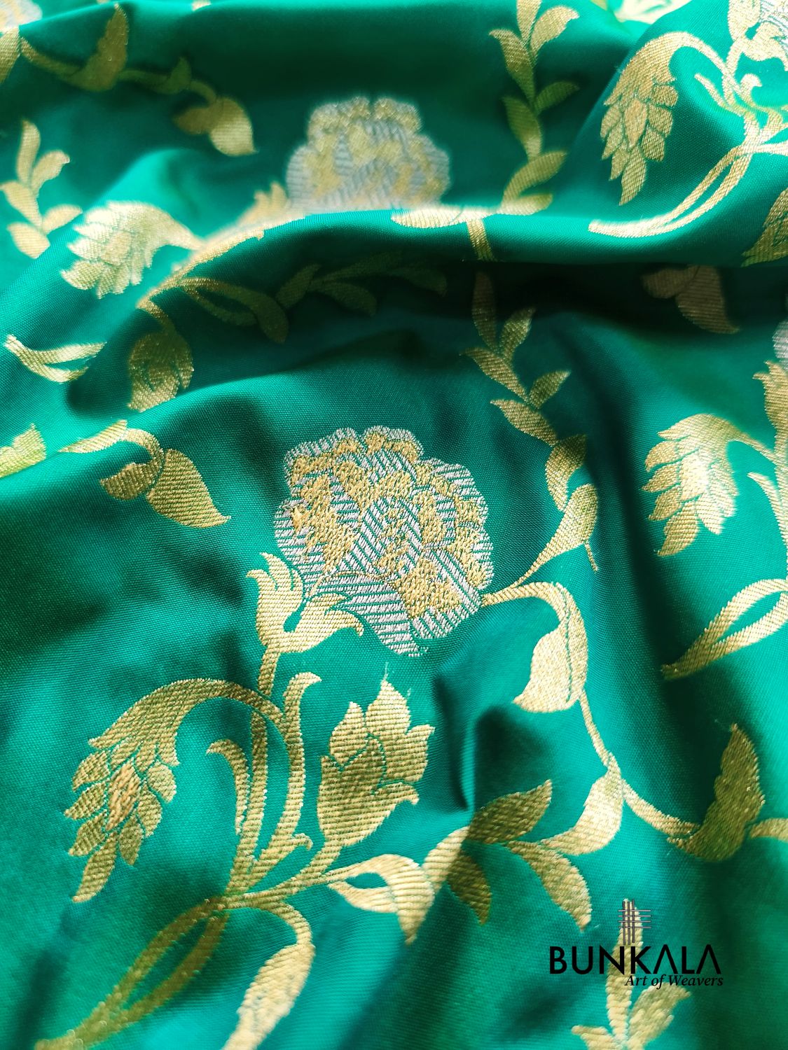 Turquoise Blue Sona Rupa Floral Jaal Banarasi Silk Saree 