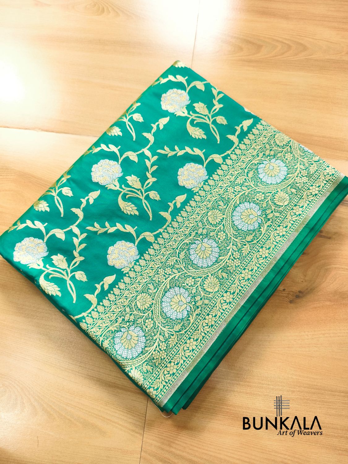 Turquoise Blue Sona Rupa Floral Jaal Banarasi Silk Saree 