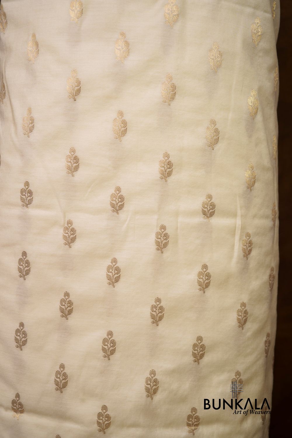 White Buti Banarasi Pure Cotton Silk Unstitched Suit Set 