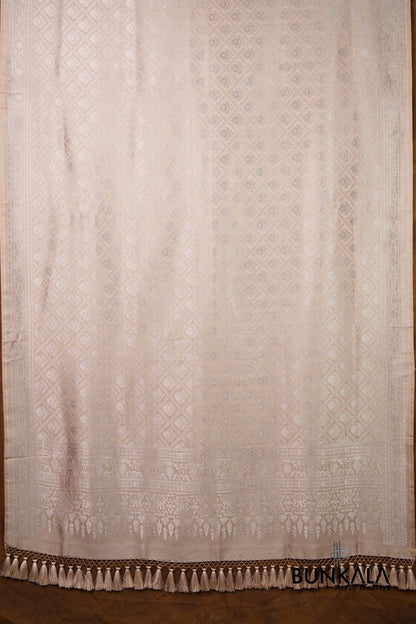 White Daimond Jaal Brocade Resham Weaved Banarasi Mashru Silk Dupatta 