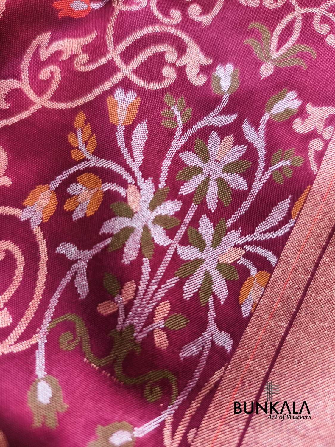 Wine Ektara Banarasi Jamdani Meenakari Weaved Silk Saree 