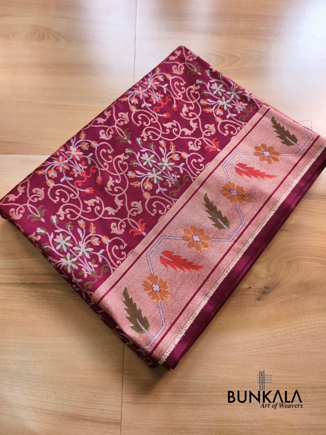 Wine Ektara Banarasi Jamdani Meenakari Weaved Silk Saree 