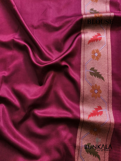 Wine Ektara Banarasi Jamdani Meenakari Weaved Silk Saree 