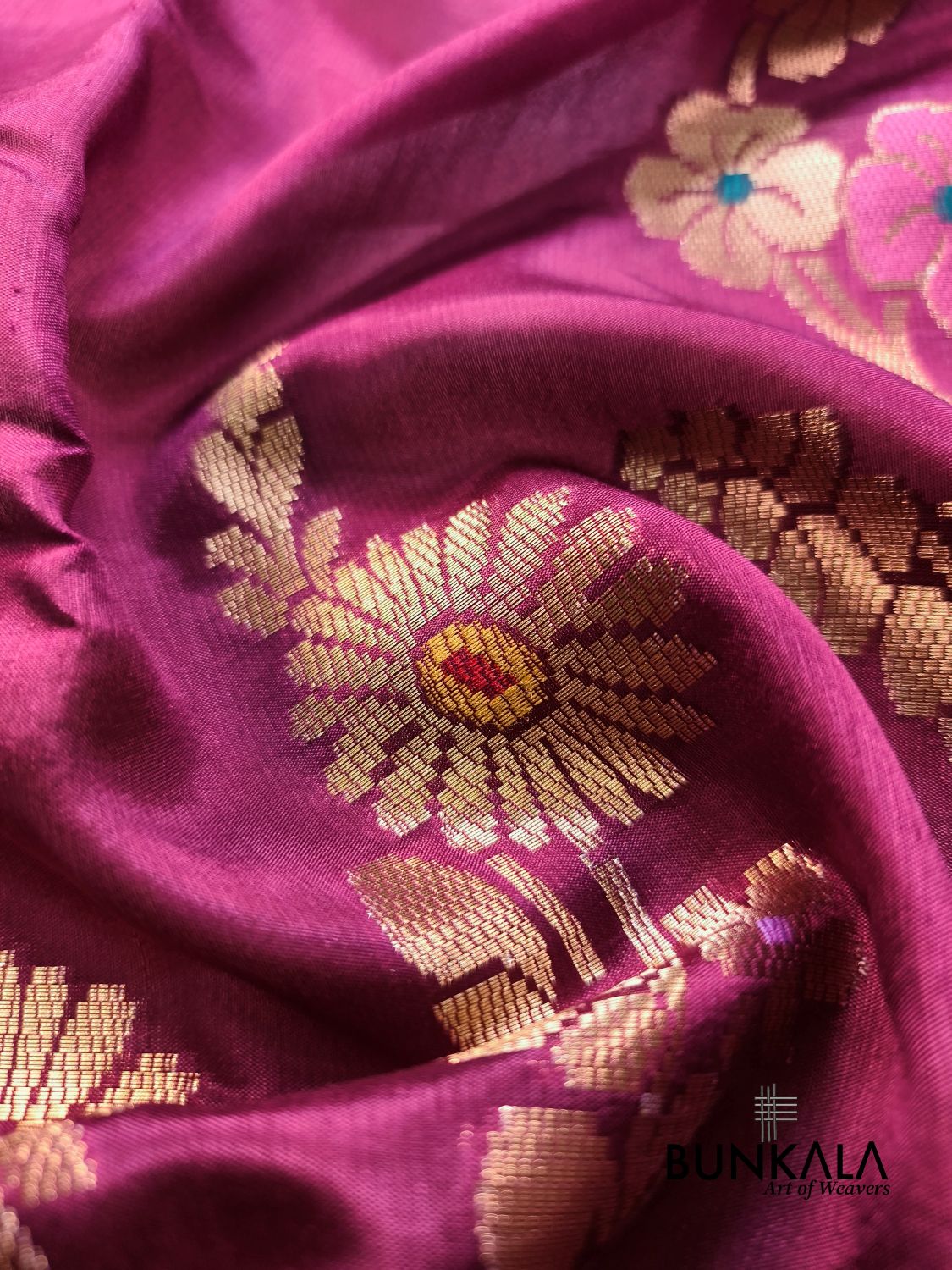 Wine Meena Floral Pure Banarasi Mango Silk Saree 