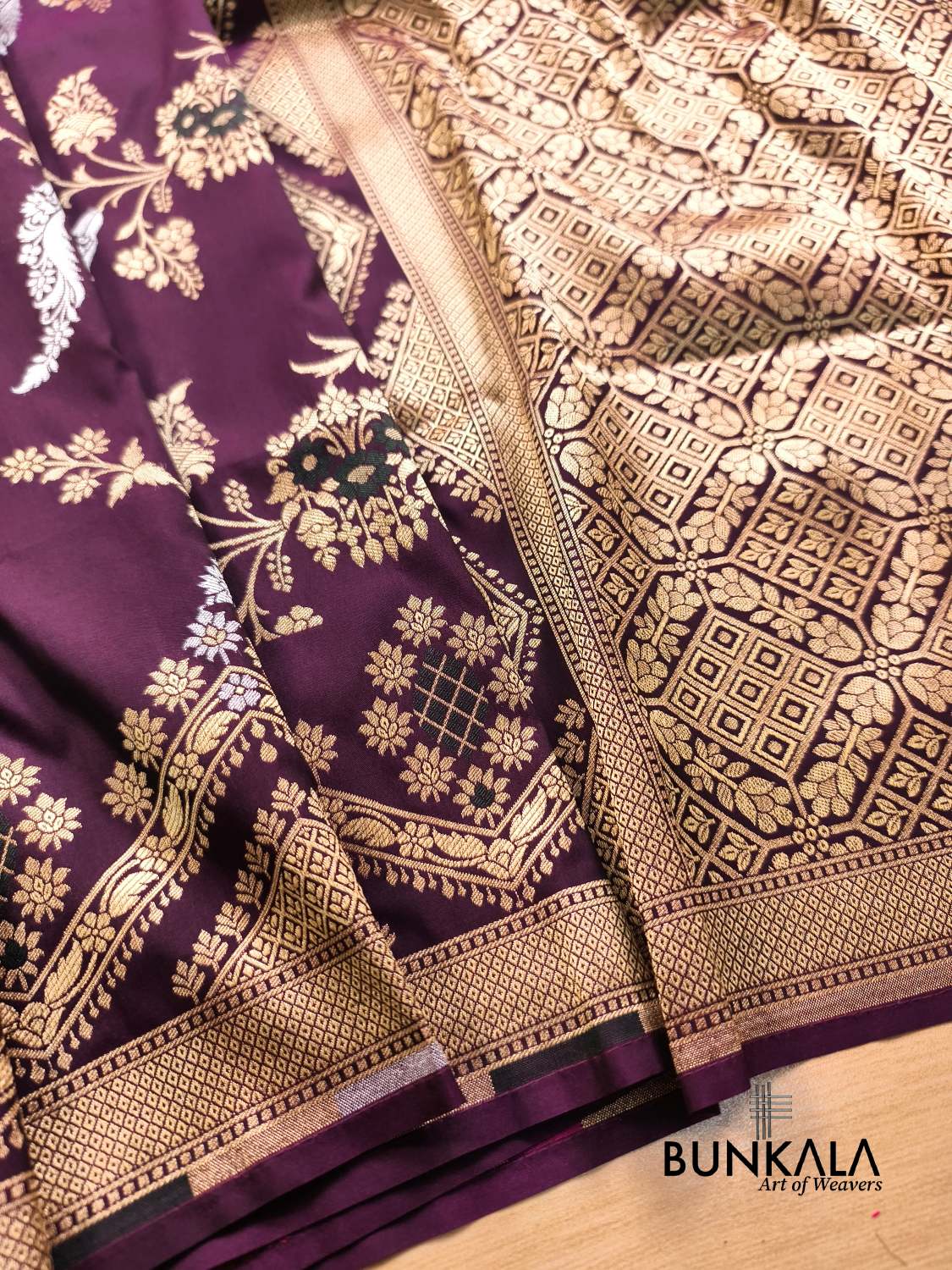 Wine Sona Rupa Meena Temple Border Banarasi Silk Saree 