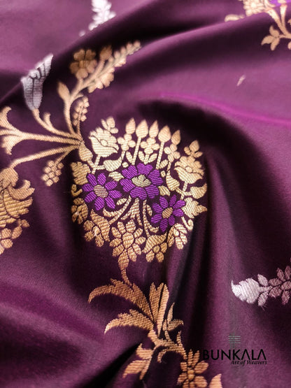 Wine Sona Rupa Meena Temple Border Banarasi Silk Saree 