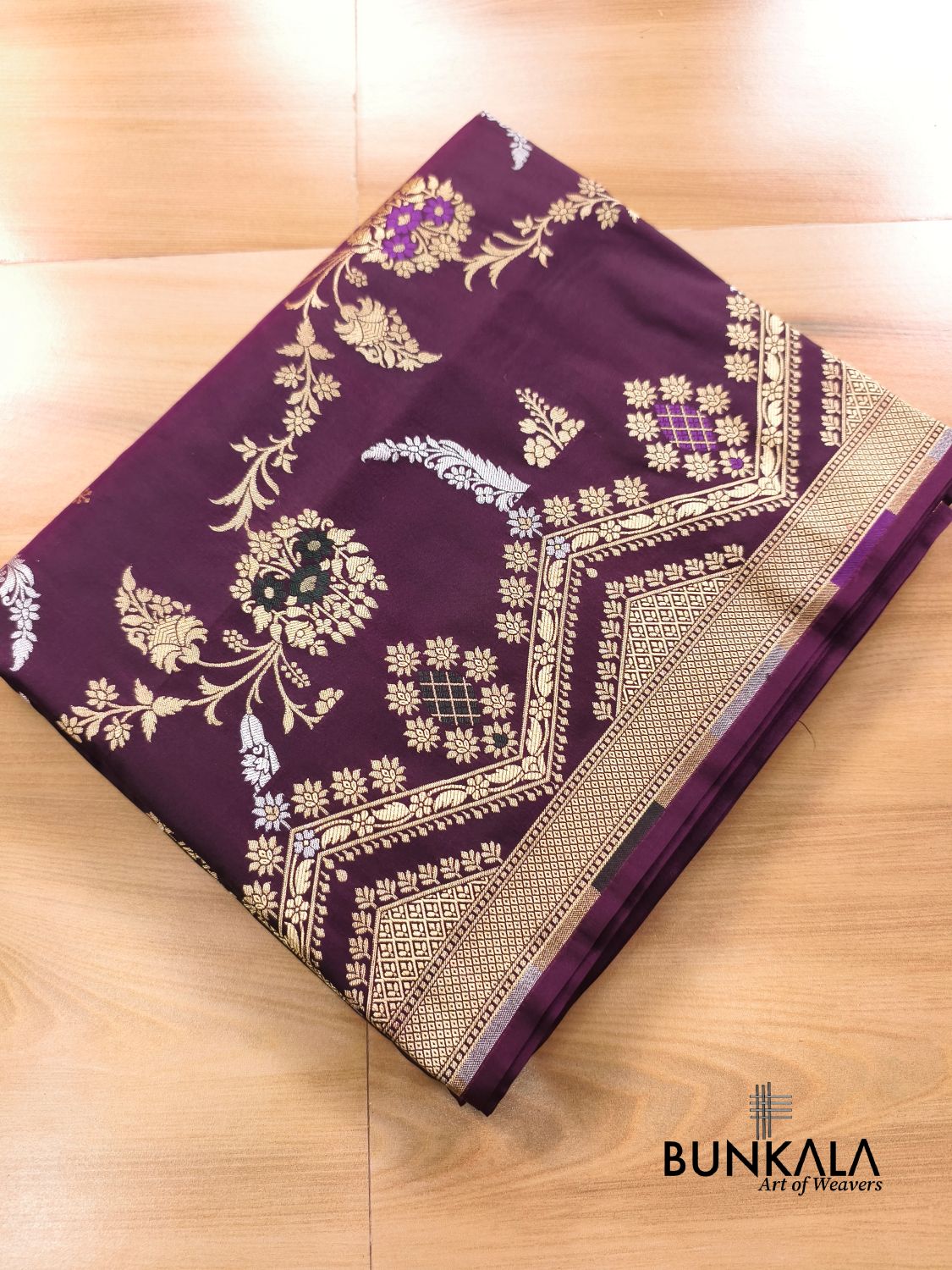 Wine Sona Rupa Meena Temple Border Banarasi Silk Saree 