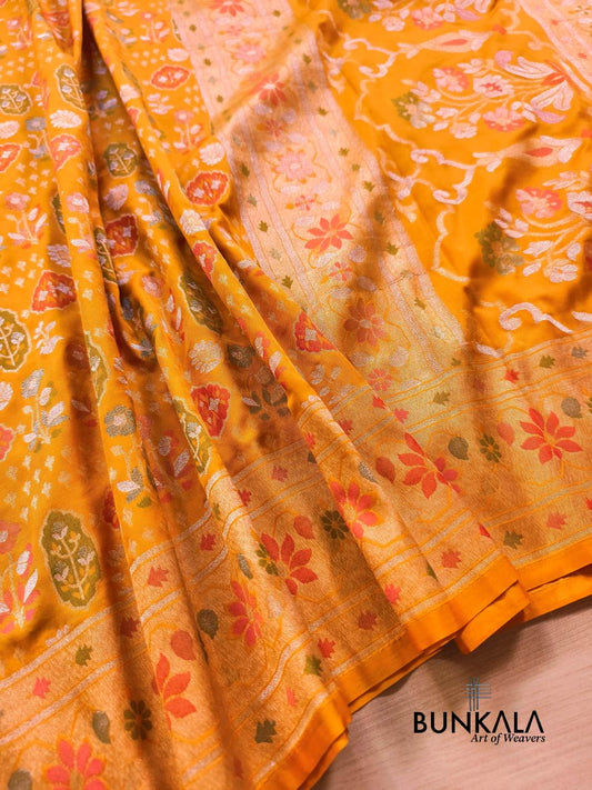 Yellow Ektara Banarasi Jamdani Meenakari Weaved Silk Saree 