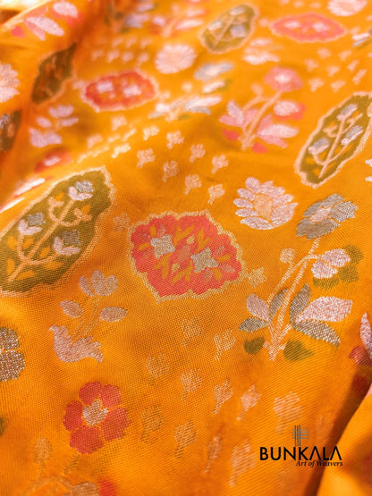 Yellow Ektara Banarasi Jamdani Meenakari Weaved Silk Saree 