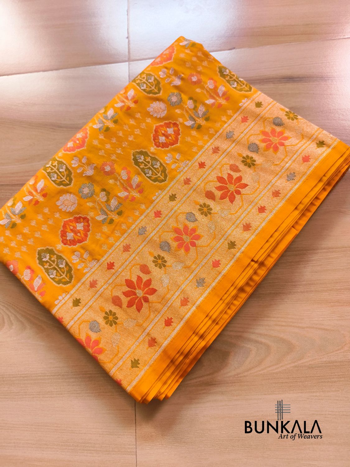 Yellow Ektara Banarasi Jamdani Meenakari Weaved Silk Saree 