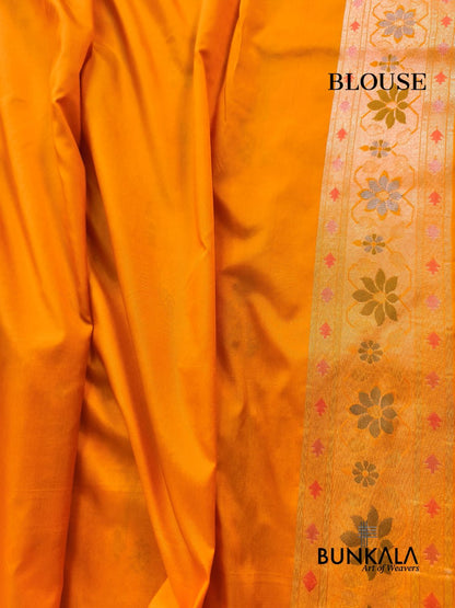 Yellow Ektara Banarasi Jamdani Meenakari Weaved Silk Saree 