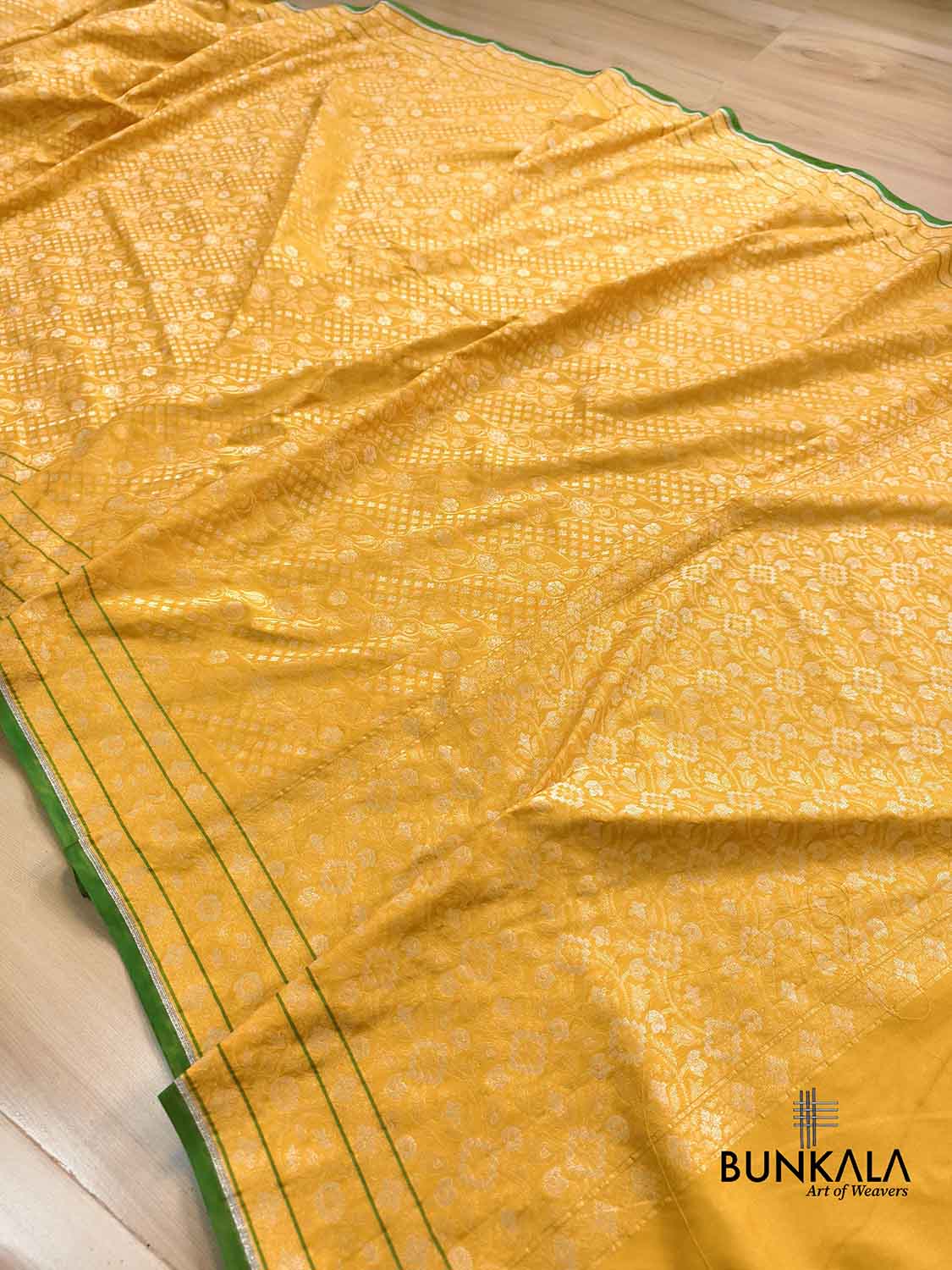 Yellow Ektara Banarasi Jamdani Weaved Silk Saree